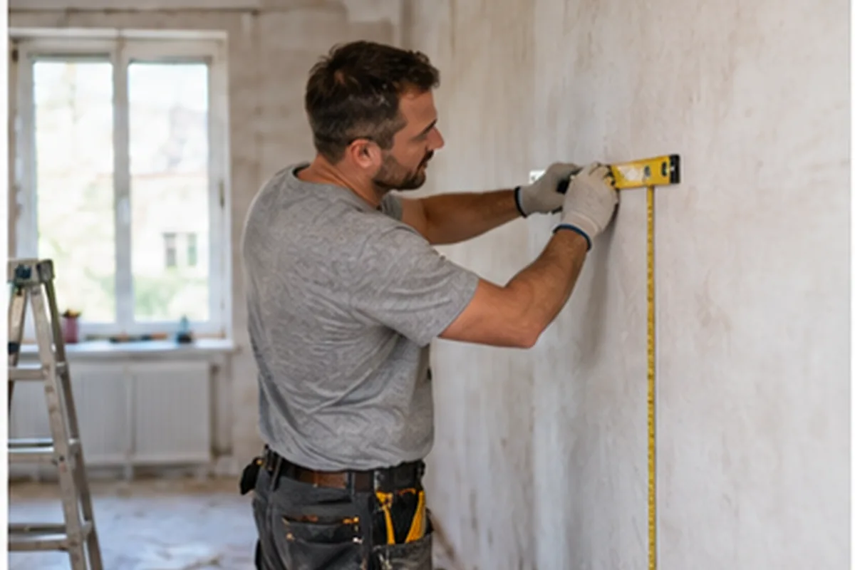 Prestator măsurând un spațiu pentru renovare